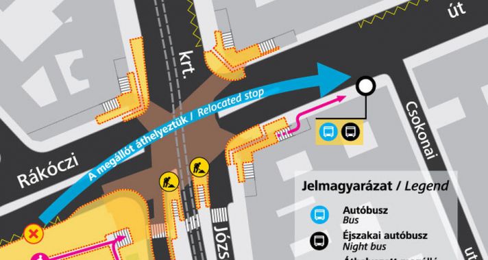 Áthelyezik a Rákóczi úton közlekedő buszok Blaha Lujza téri megállóját